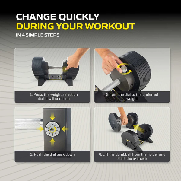 MX55 Rapid Change Adjustable Dumbbells (10 LBS TO 55 LBS) in Pairs