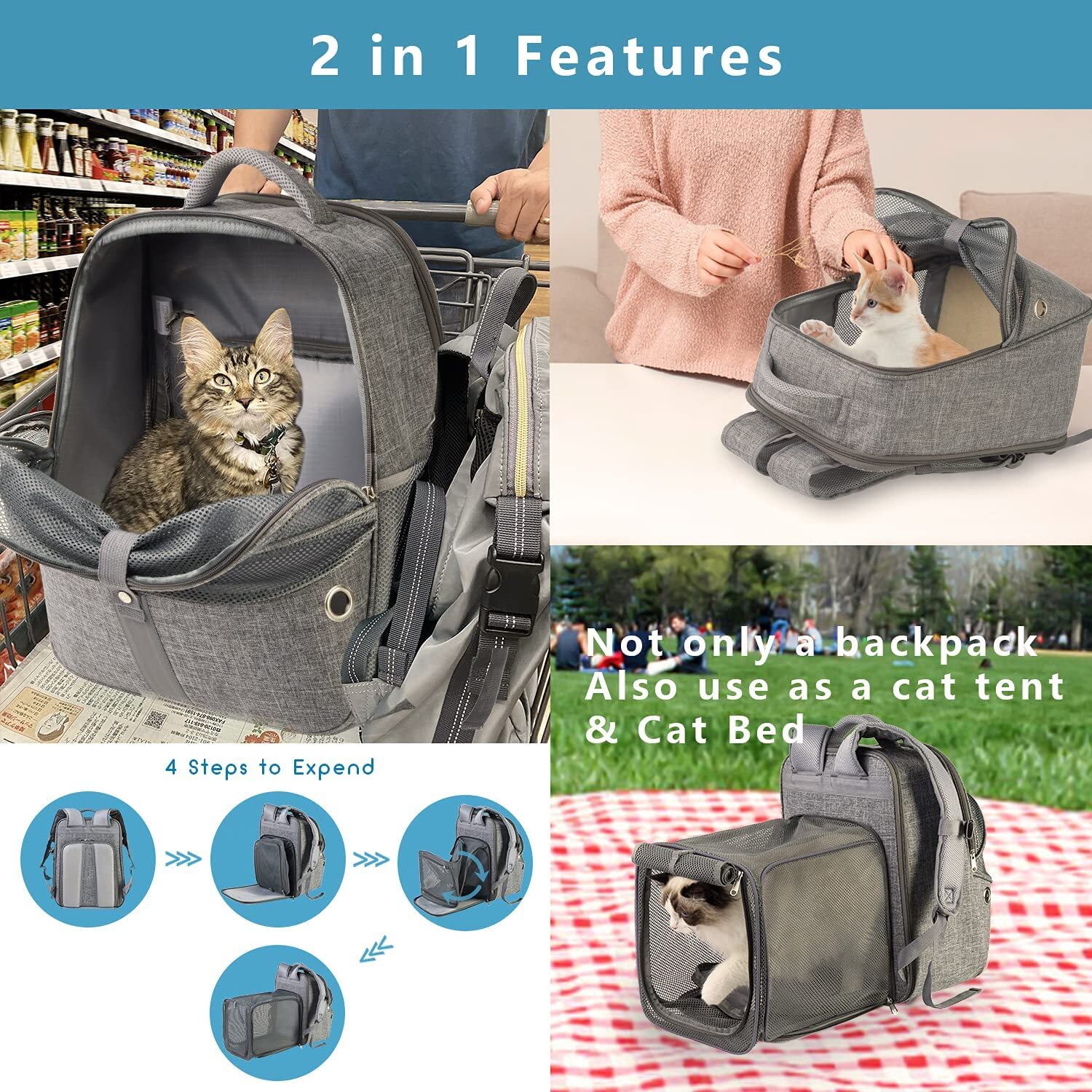 Cat Carrier Soft S4LTHER'S Expandable Cat Backpack Carrier