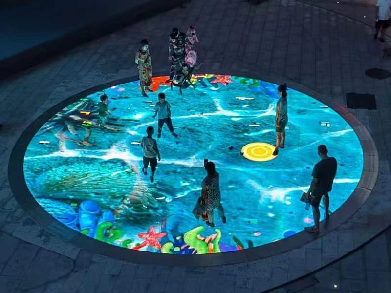 Circular Shaped Interactive LED Floor Tile Screen for Shopping Mall 