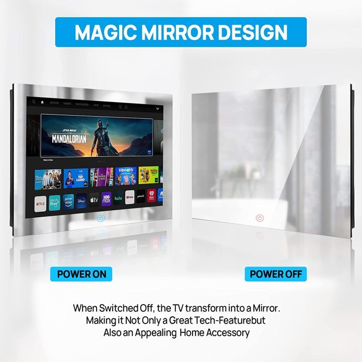 500 High-Brightness & H2 Chip Android 11.0 System 2023 Model 32-inch Touchscreen Bathroom TV IP66 Waterproof Smart Mirror TVs FHD 1080P LED TV Built-in HDTV Tuner,Wi-Fi Bluetooth(8GB+64GB)
