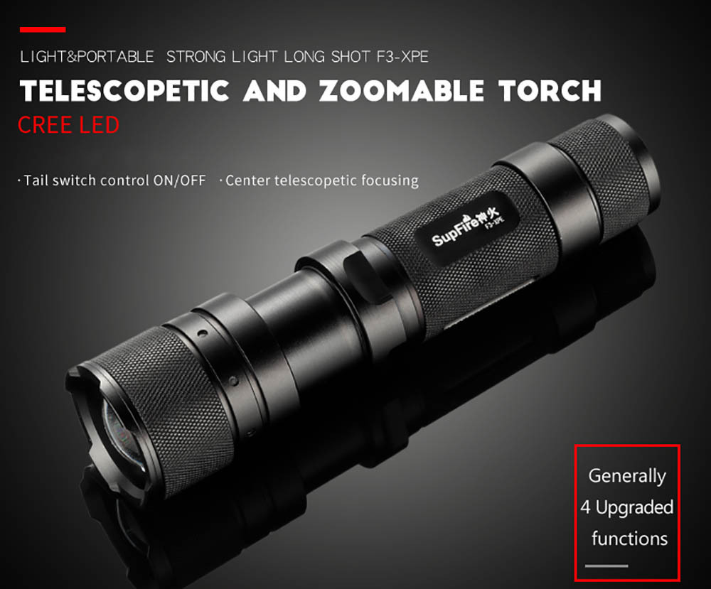 SupFire F3-XPE 300m Zoomable Flashlight