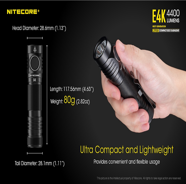 Linterna NITECORE E4K 4400 lúmenes EDC con batería recargable USB-C 5000mAh