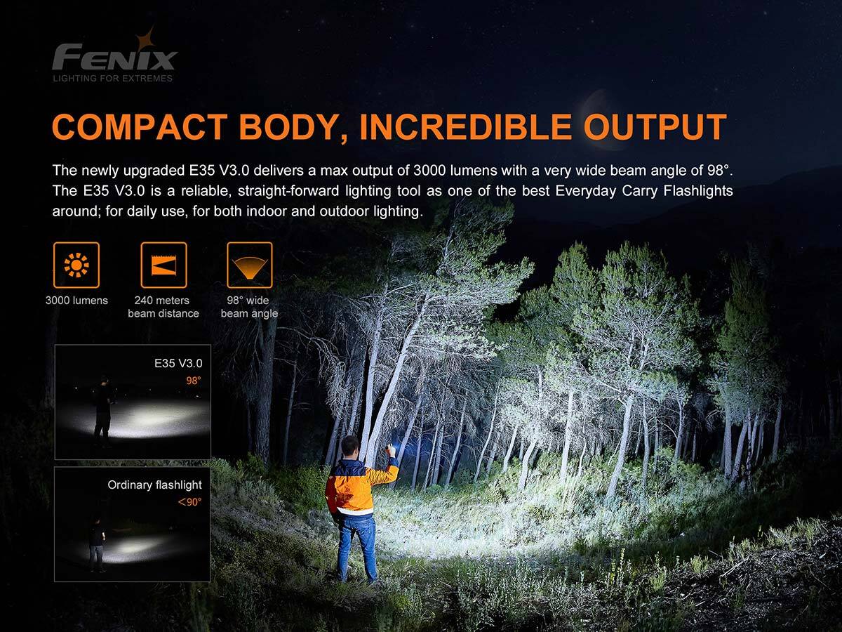 Fenix E35 V3.0 Luminus SST70 Cold White LED 3000 Lumens Rechargeable Search Light