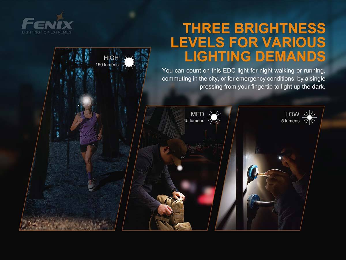 Fenix E-lite MATCH CA18 White LED 150 Lumens Mini EDC Rechargeable Flashlight Red & Blue Light