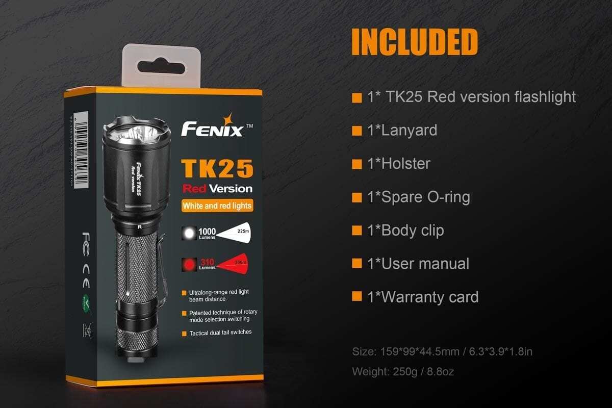 Fenix TK25 Red  XP-G2 White LED and XP-E2 Red LED's Rechargeable Search Light Red Light