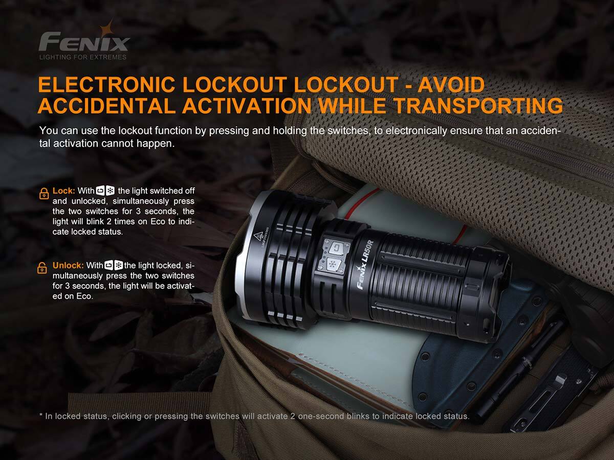 Fenix LR50R 4 x Luminus SST70 LED 12000 Lumens Multifunctional Rechargeable Search Light