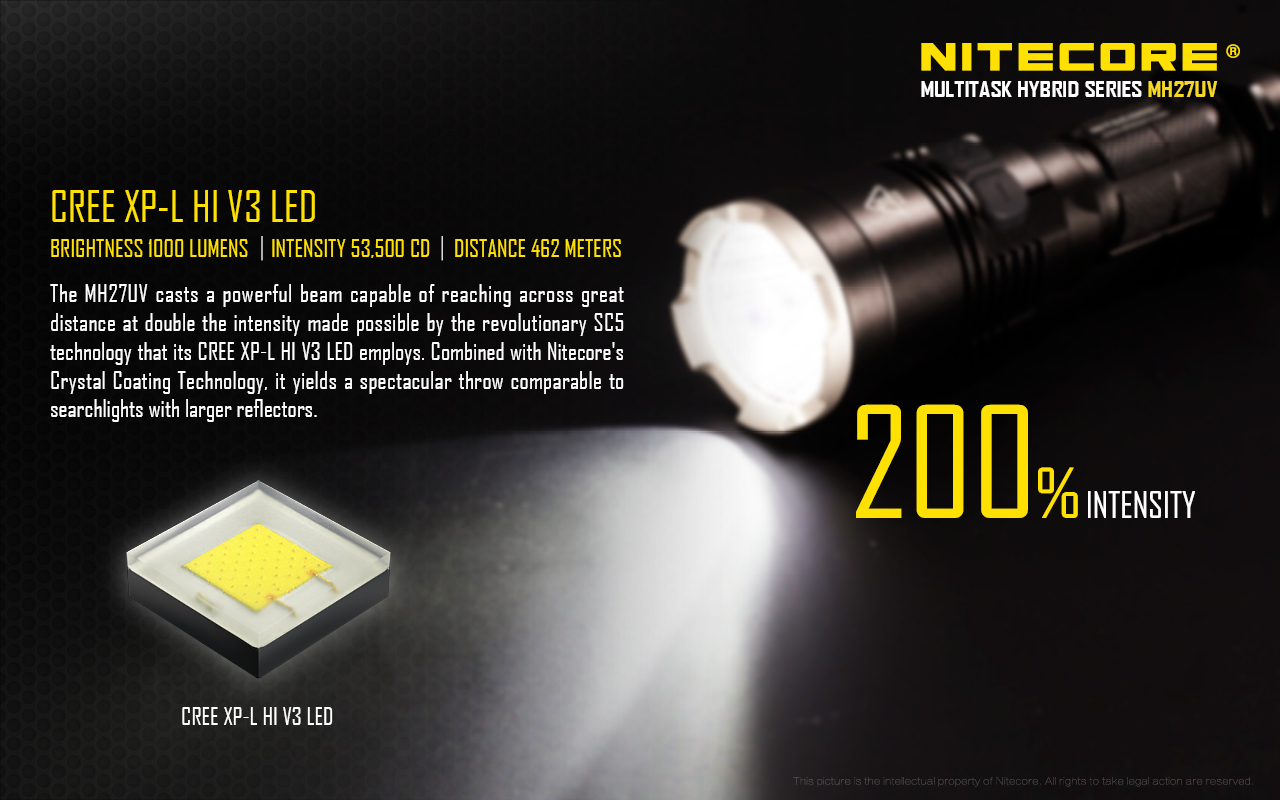 Nitecore MH27UV  XP-L HI V3 1000 Lumens Tactical Flashlight