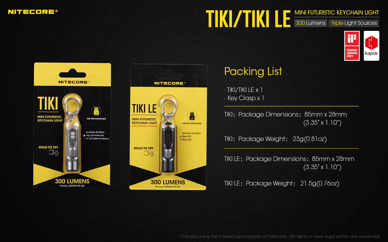 Nitecore TIKI / TIKI LE OSRAM P8 LED 300 Lumens USB Rechargeable Keychain EDC Light