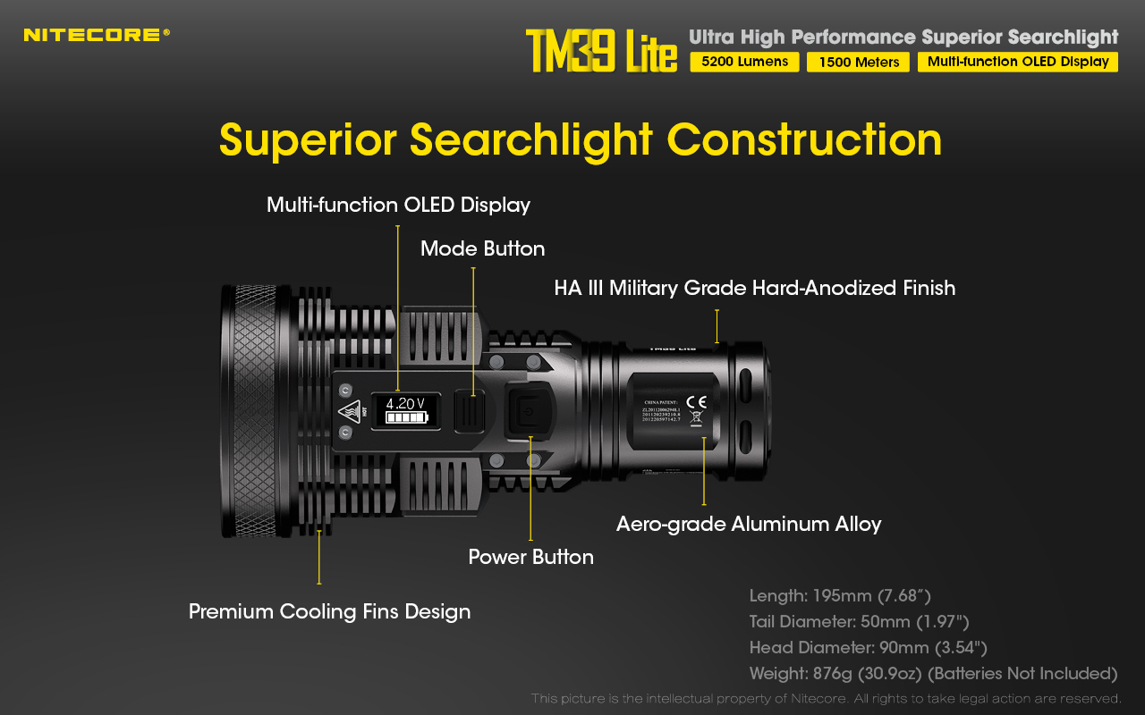 Nitecore TM39 Lite Luminus SBT-90 GEN2 LED 5200 Lumens Long Throw Flashlight Search Lights