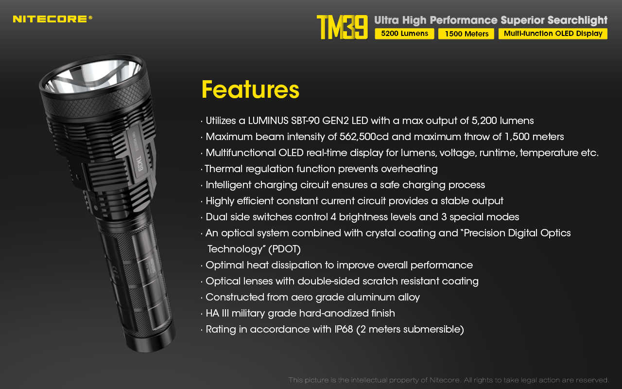 Nitecore TM39 Luminus SBT-90 GEN2 LED 5200 Lumens Long Throw Flashlight Search Lights