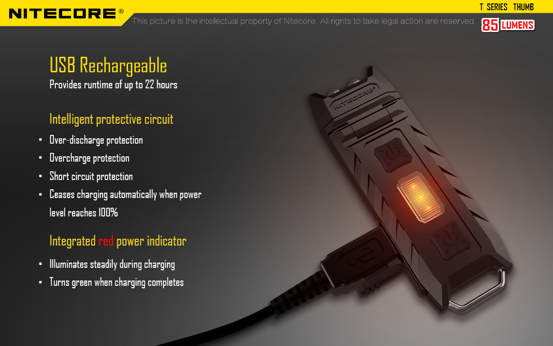 Nitecore Thumb 85 Lumens  Tiltable Worklight Micro USB Rechargable EDC Light
