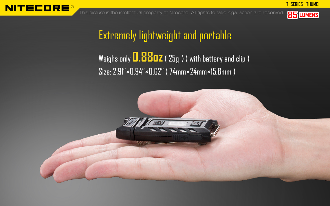 Nitecore Thumb 85 Lumens  Tiltable Worklight Micro USB Rechargable EDC Light