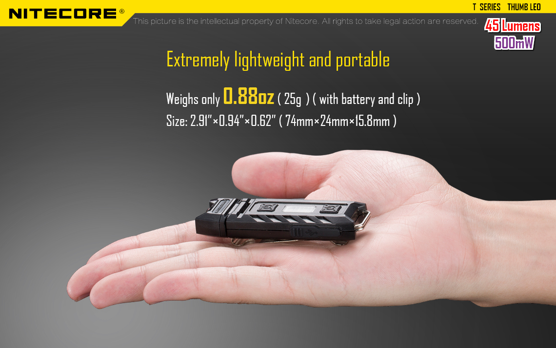 Nitecore Thumb Leo 45 Lumen Clip on Rechargeable Flashlight UV Lights & Blue and Red light EDC  Light