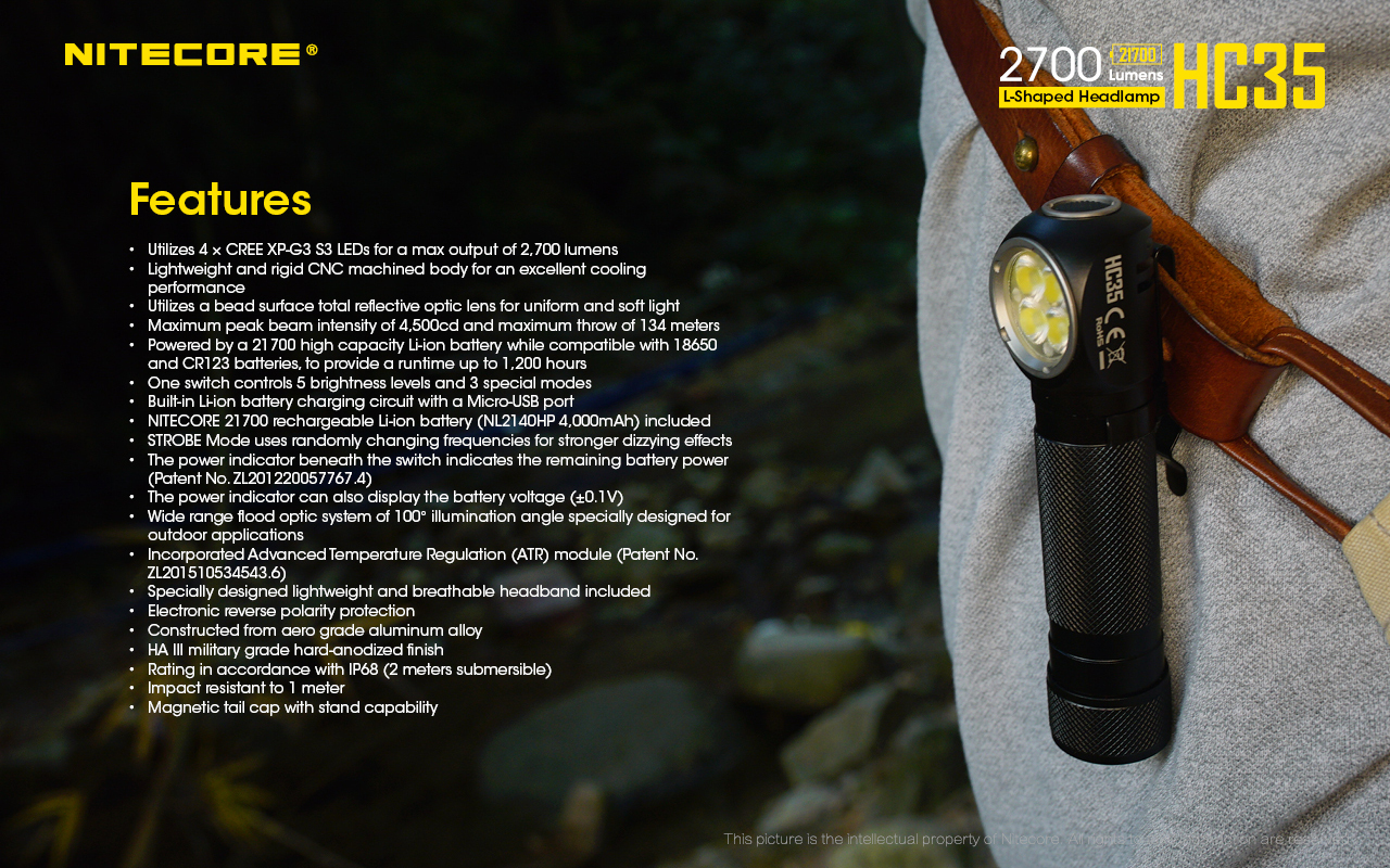 Nitecore HC35 4 x XP-G3 S3 2700 Lumen USB rechargeable Headlamp