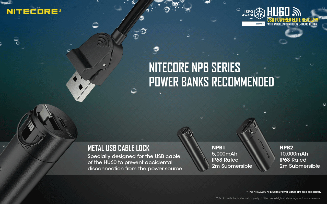 Nitecore HU60 4x  XP-G3 S3 + 1x  XHP35 HD E2 1600 Lumens Focusable Rechargeable Headlamps