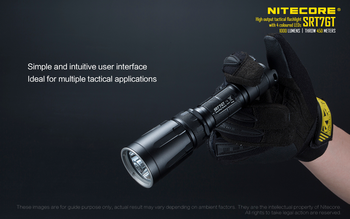 Nitecore SRT7GT  XP-L HI V3 1000 Lumens UV and 4 Color Tactical Flashlight