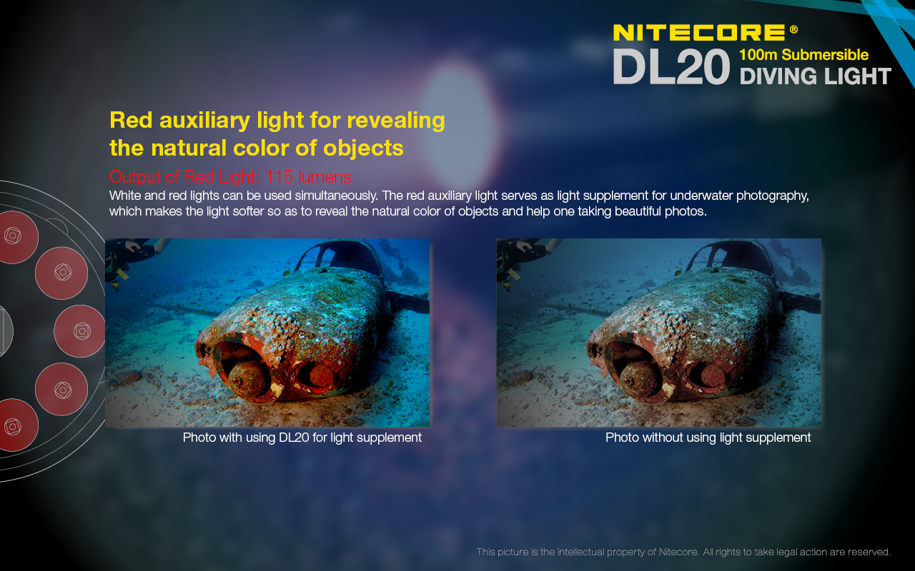 Nitecore DL20  XP-L HI V3 LED 1000 Lumens 100M Submersible Diving Lights