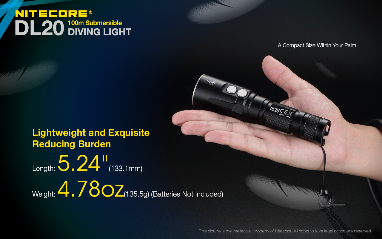 Nitecore DL20  XP-L HI V3 LED 1000 Lumens 100M Submersible Diving Lights