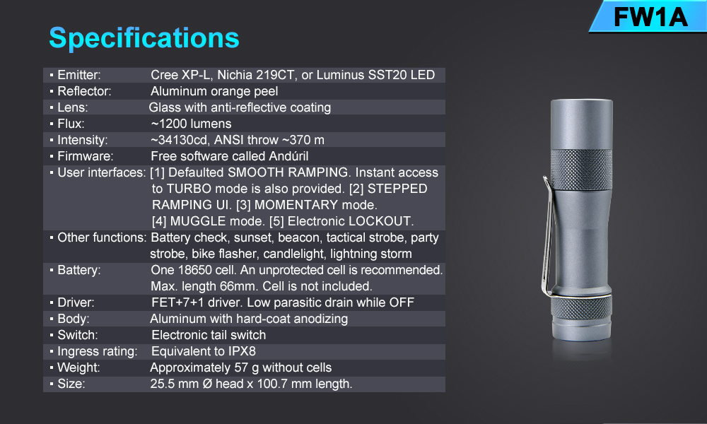 Lumintop FW1A 1200 Lumens 370 Meters EDC Flashlight
