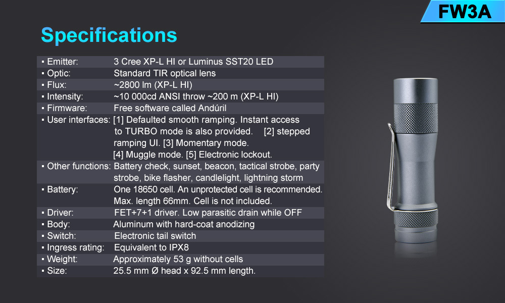 Lumintop BLF FW3A 2800 Lumens 18650 EDC Flashlight