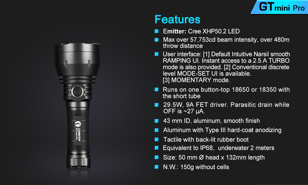Lumintop GT mini Pro XHP50.2 3500 Lumens EDC Flashlight