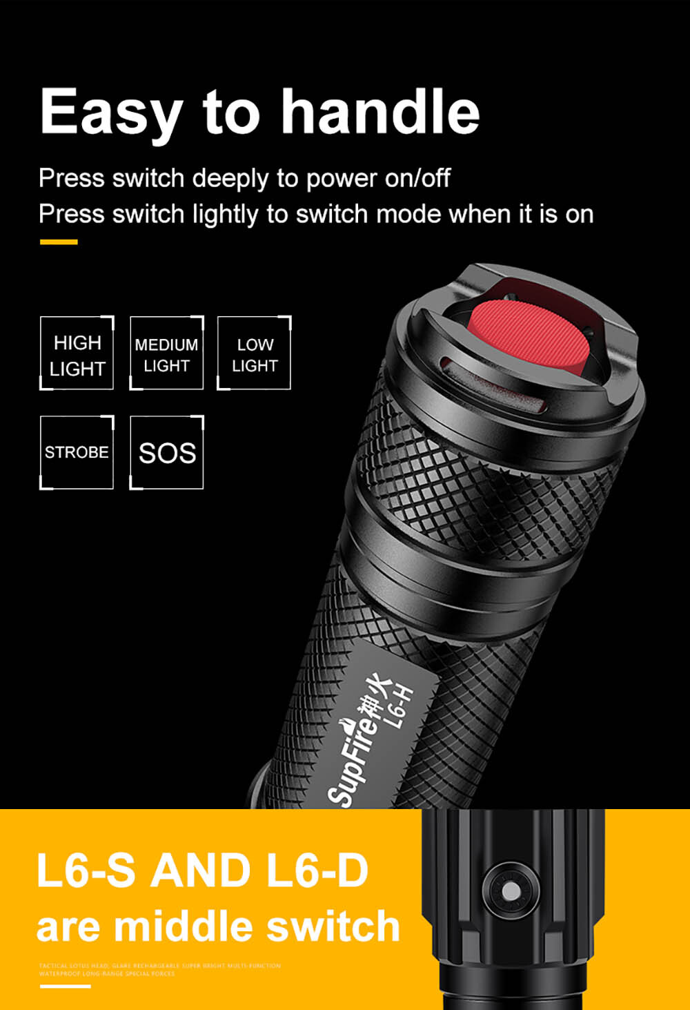 SupFire L6-H 750 lumens Tactical Flashlight