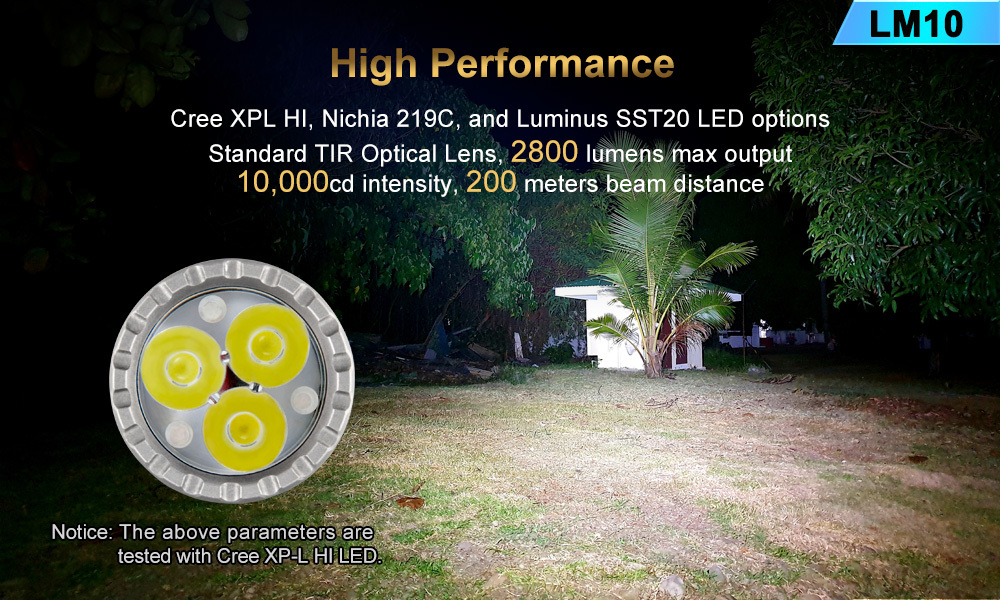 Lumintop LM10 2800 Lumens  XP-L Hi/Nichia/SST20 Titanium Flashlight