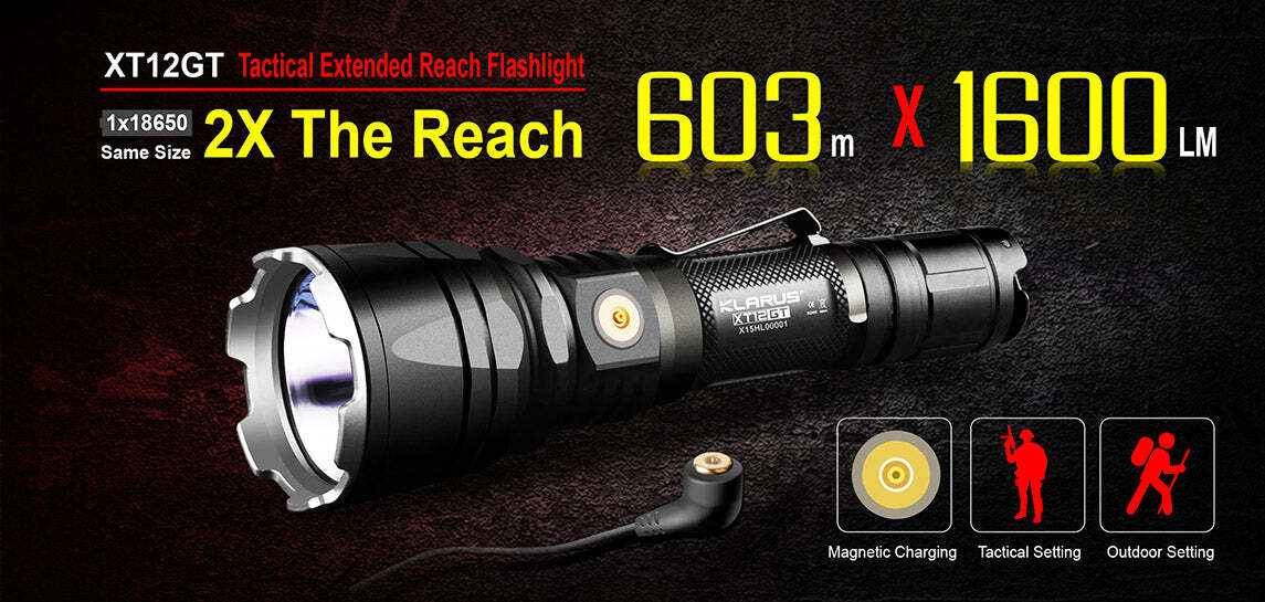Klarus XT12GT 1600 Lumens Extended Tactical Flashlight