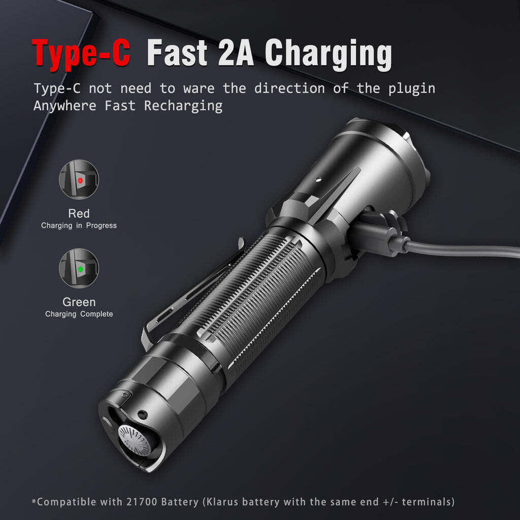 Klarus XT21C SST70 3200 Lumens Type-C Charging 21700 Tactical Flashlight