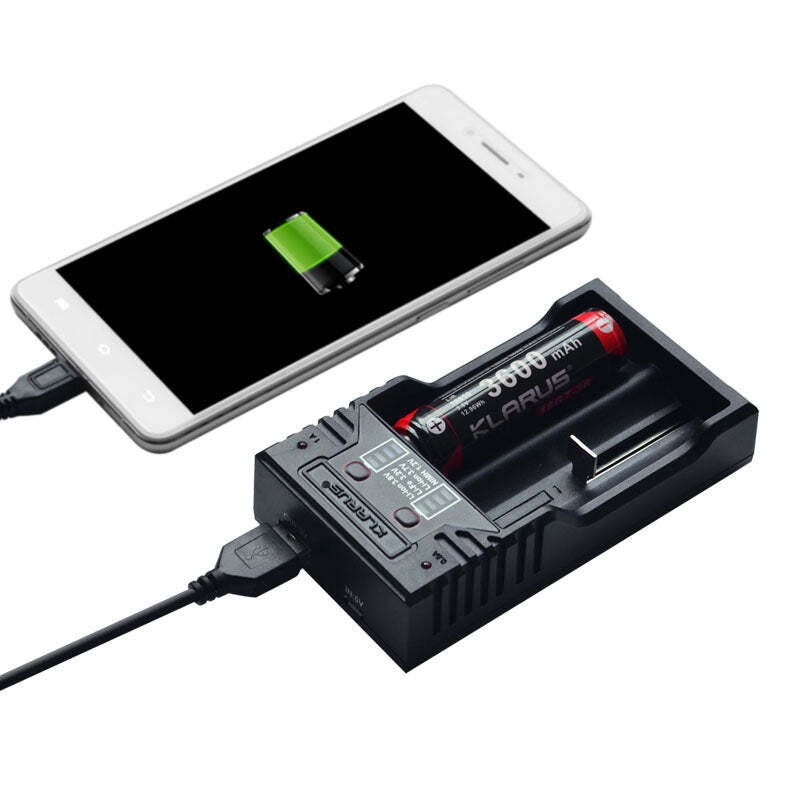 Klarus K2 Two cell charger compatible to almost all rechargeable batteries for use as a power bank