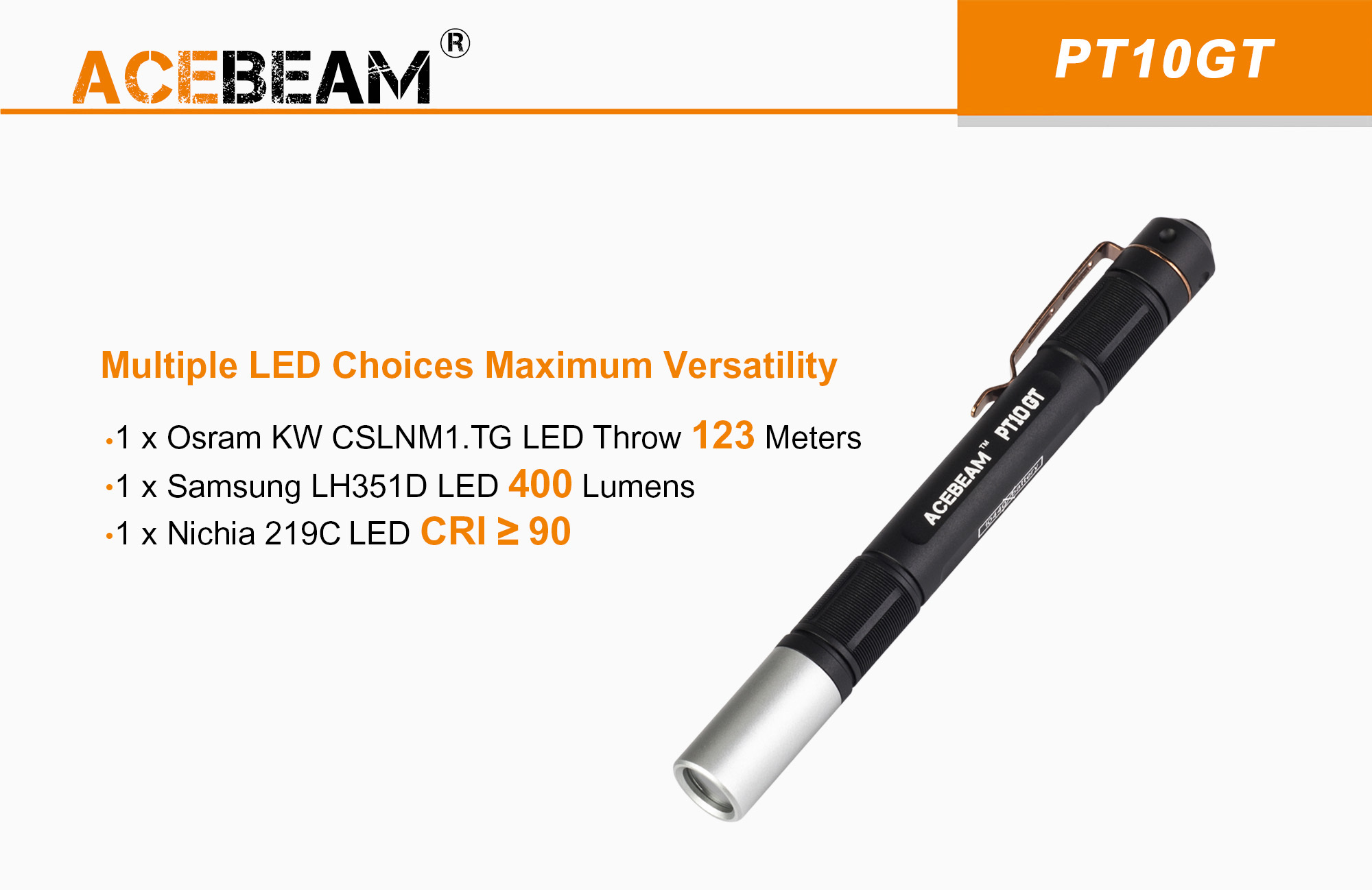 Acebaem PT10GT 1xOSRAM KW CSLNM1.TG LED/1xSAMSUNG LH351D LED Pen Light