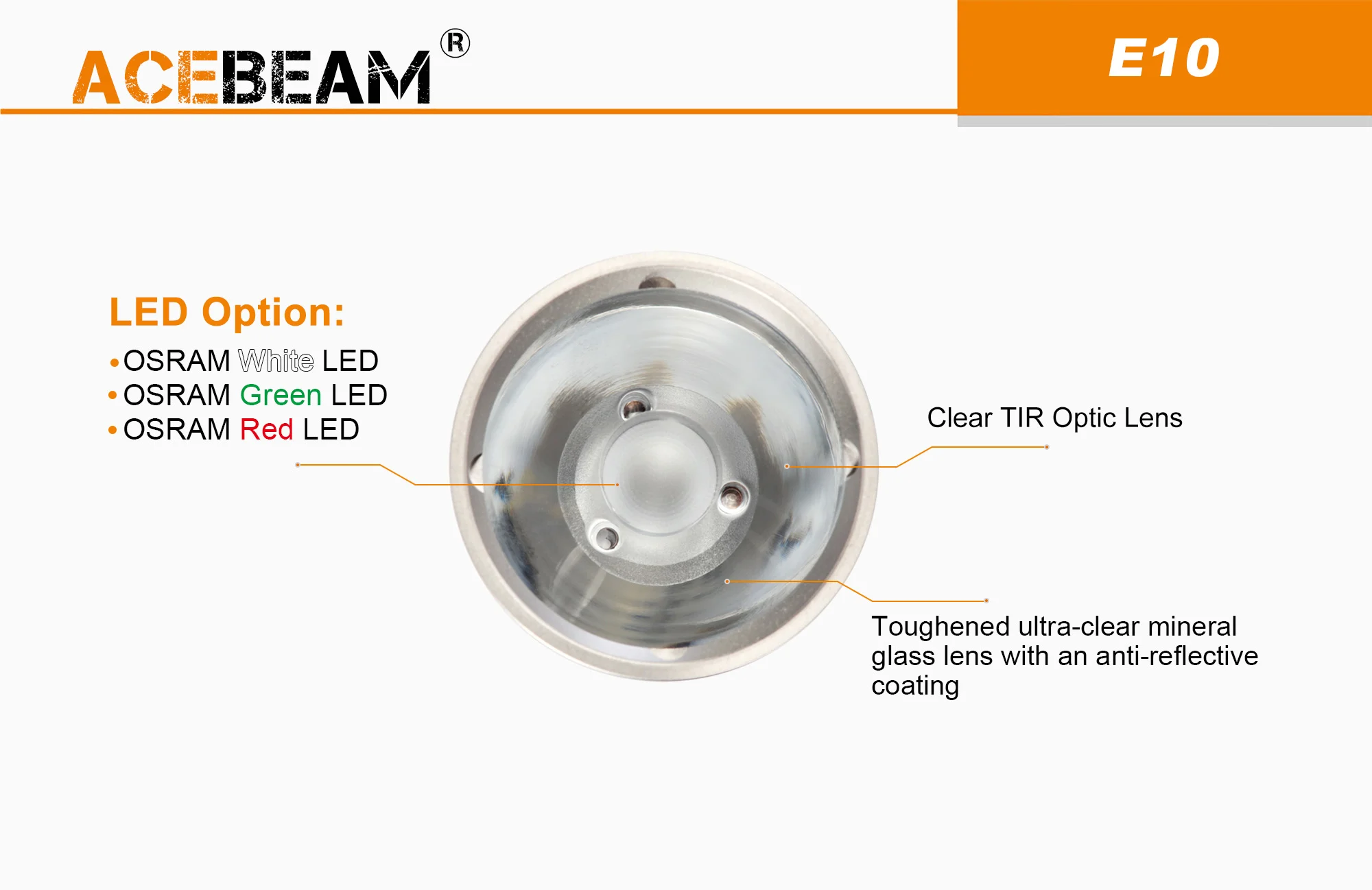 Acebeam E10 OSRAM White Light LED/OSRAM Green Light LED/OSRAM Red light LED Pocket Flashlight