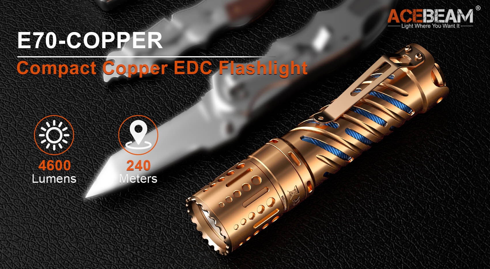 Acebeam E70-AL / E70-SS E70-Cu Copper / E70-Ti / E70-BR XHP70.2 LED 4600 lumens EDC Lights