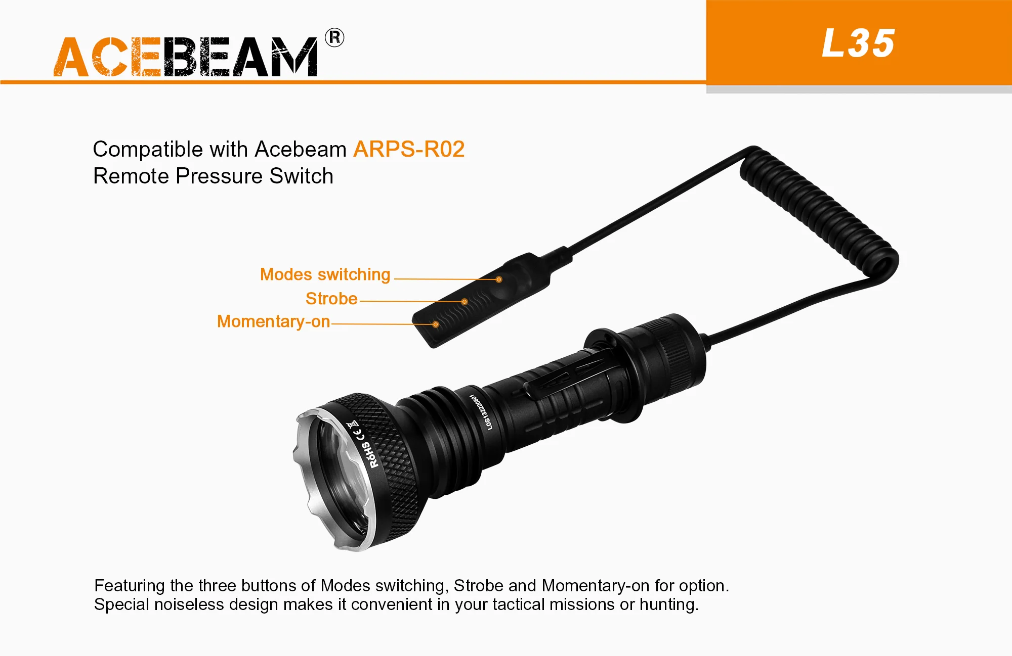 Acebeam L35 1x XHP70.2 LED 5000 Lumens Tactical Flashlight