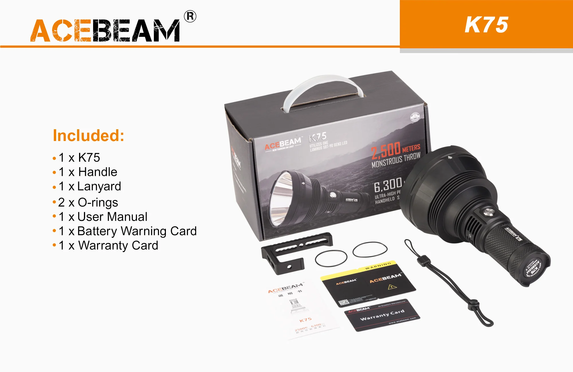 Acebeam K75 1xLUMINUS SBT-90-GEN2 LED 6300 lumens  High Power Search Lights