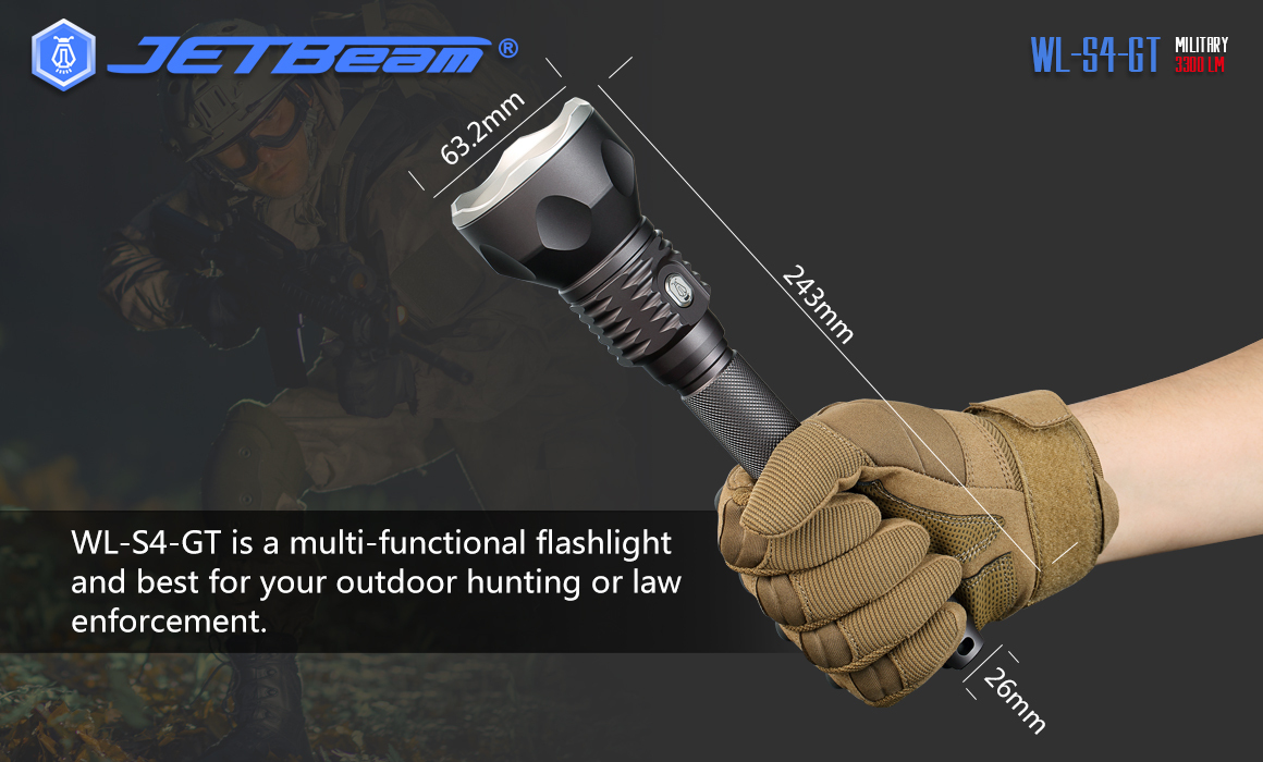 JETBeam WL-S4-GT  XHP70 LED 3300 Lumens Hunting Flashlight