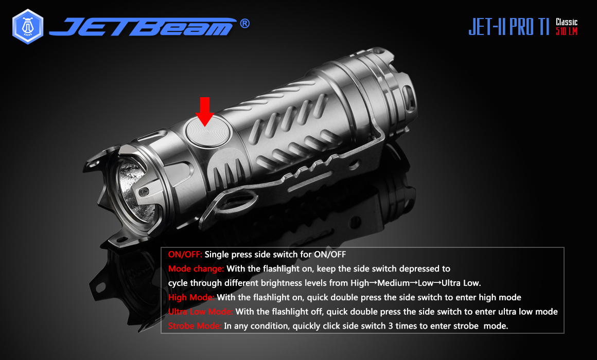 JETBeam JET-II PRO TI Blue  XP-L HI 510 Lumens MINI EDC Flashlight