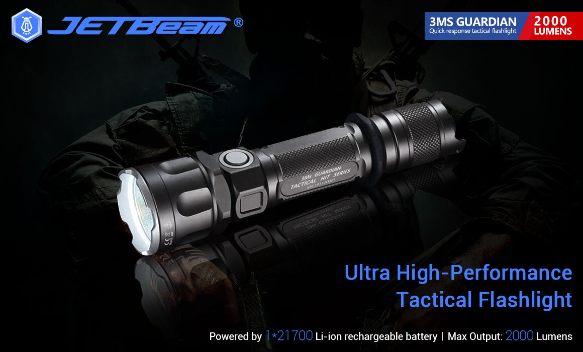 JETBeam 3MS LUMINUS SST-70 LED 2000 Lumens USB-C Rechargeable Tactical Flashlight