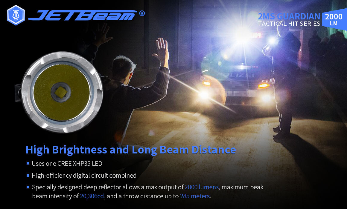 JETBeam 2MS CREE XHP35 LED 2000 Lumens Tactical Flashlight