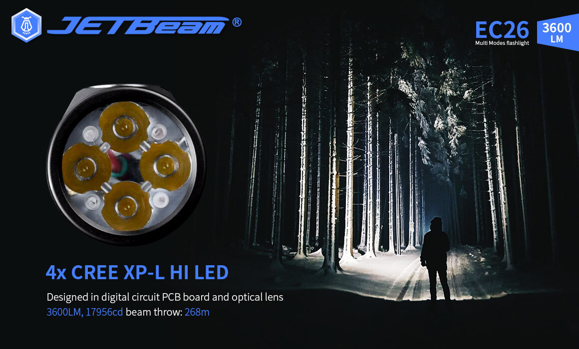 JETBeam EC26 4*CREE XP-L HI LED 1*18650 3600 Lumens EDC Flashlight
