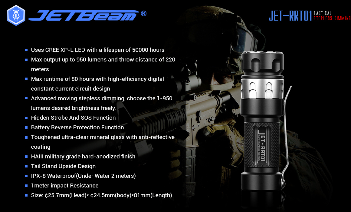 JETBeam RRT01  XP-L LED 950 Lumens Flashlight