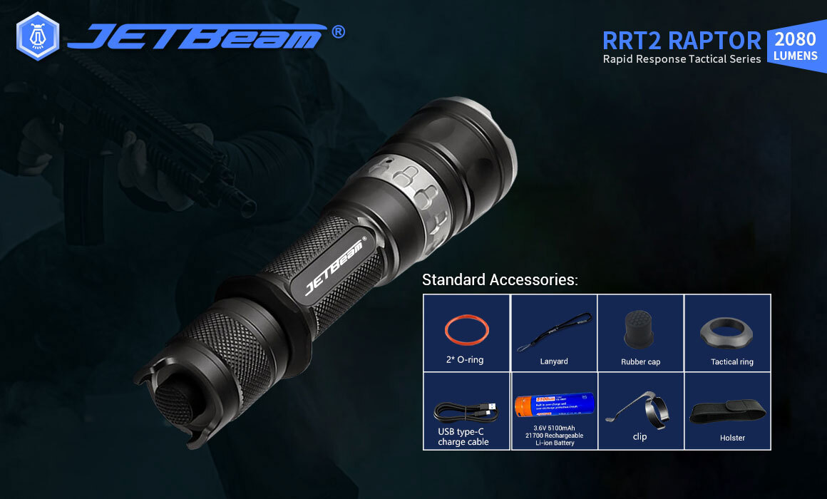 JETBeam RRT2 LUMINUS SST-70 LED 2080 Lumens Tactical Flashlight