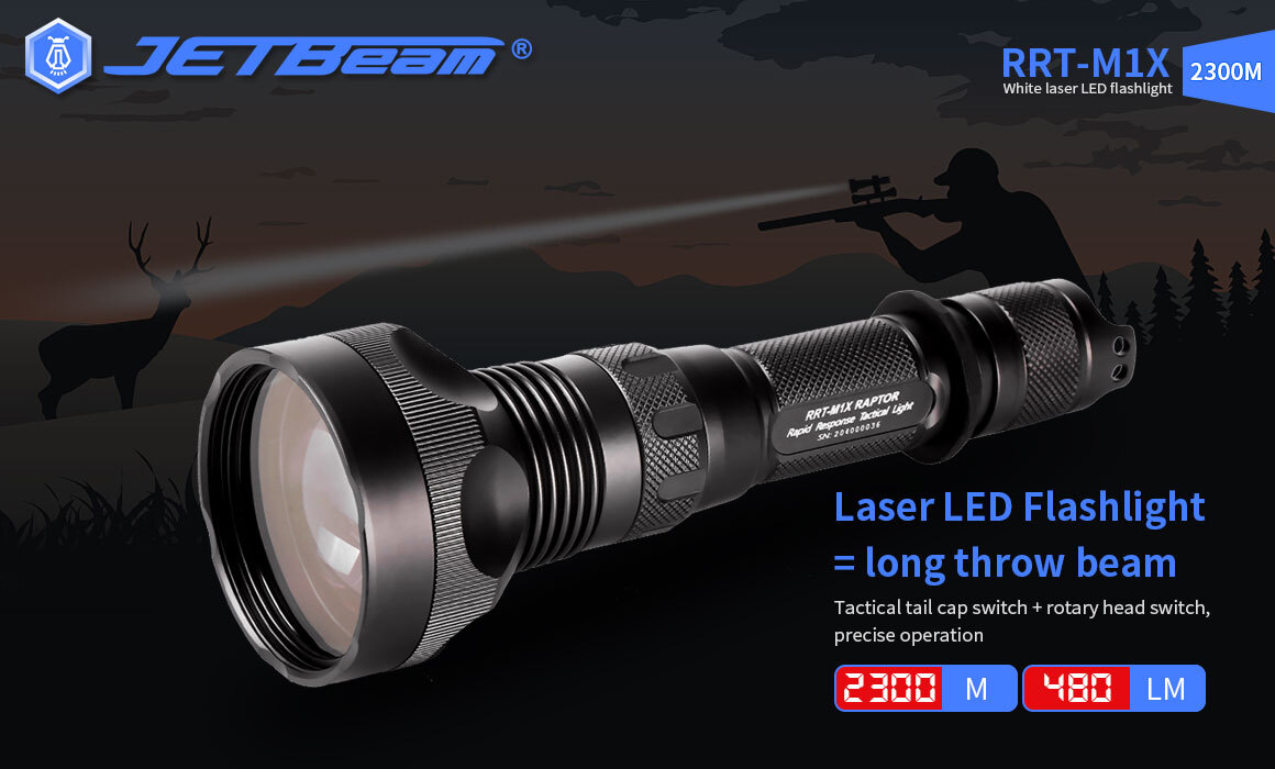 JETBeam RRT-M1X RX45 LEP 480 Lumens 2300M White  Laser LEP Flashlight