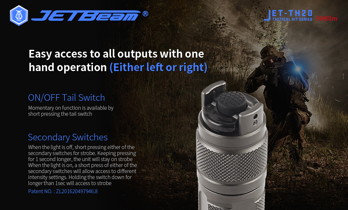 JETBeam TH20 GUARDIAN  XHP70.2 LED 3980 Lumens Tactical Flashlight