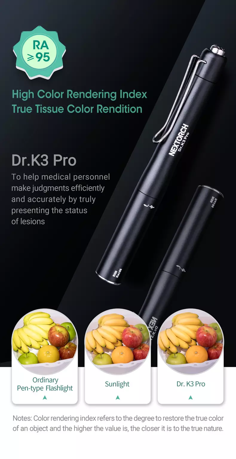NEXTORCH Dr.K3 Pro Dual Light Sources (Yellow & White) 80 Lumens Medical Penlight