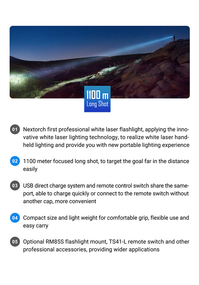 NEXTORCH T7L White-Light Emitter 400 Lumens White Laser Lep Flashlight