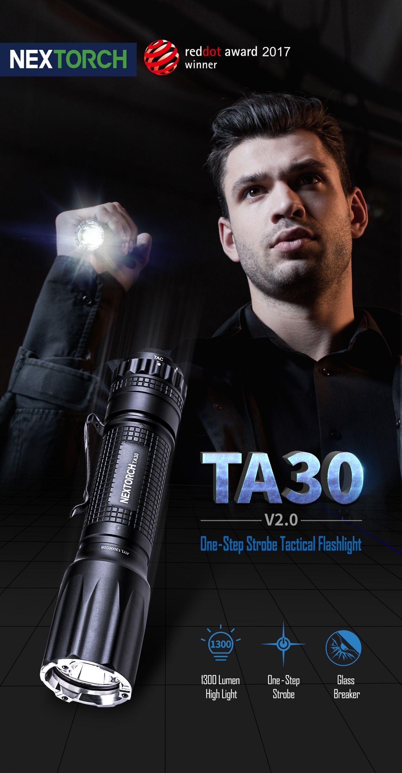 NEXTORCH TA30 V2.0 OSRAM P9 LED 1300 Lumens One-Step Strobe Tactical Flashlight