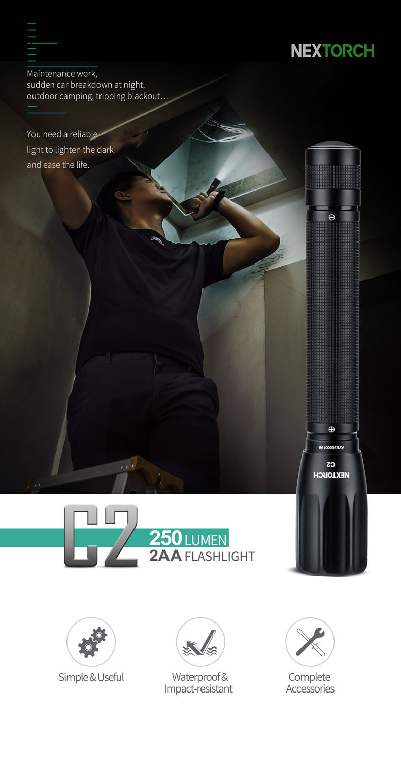 NEXTORCH C2 CREE® XP-G3 LED 250 Lumen 2 x AA EDC Flashlight