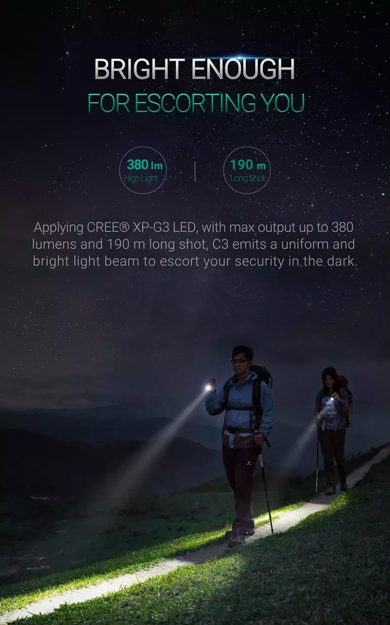 NEXTORCH C3 CREE® XP-G3 LED 380 Lumens 3 x AAA EDC Flashlight