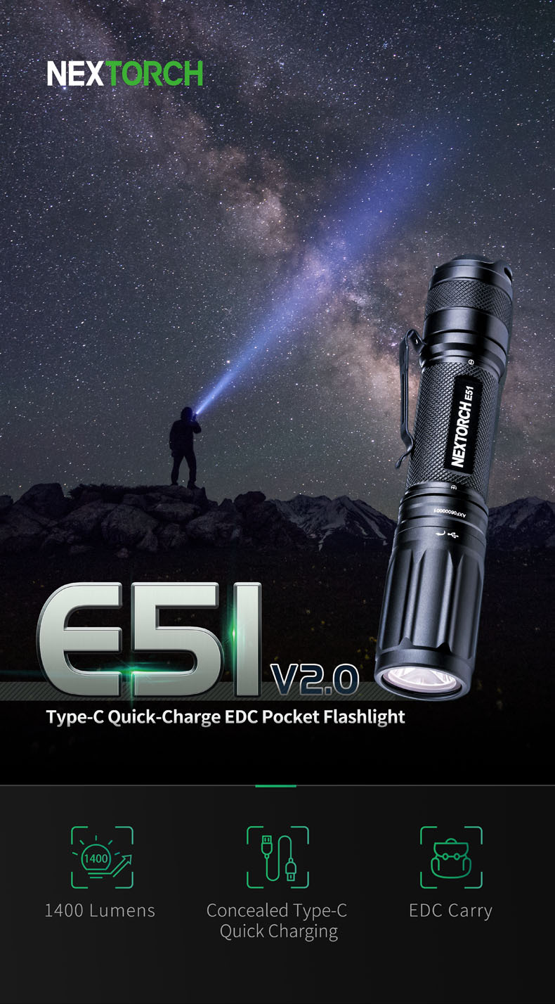 NEXTORCH E51 V2.0 1400 Lumens Rechargeable EDC Flashlight